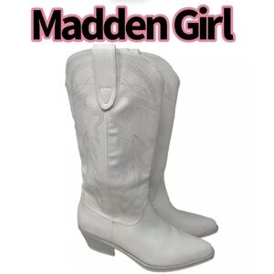 Madden Girl Women's Redford White Cowboy, Western Boots 7.5 Medium M